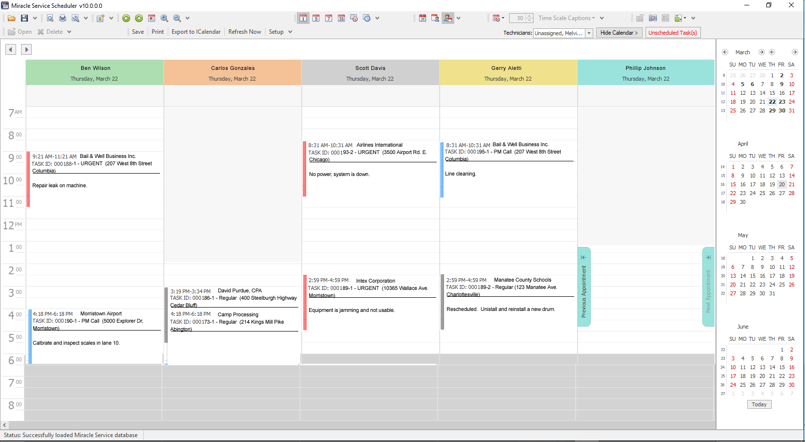 Technician scheduling visual scheduler